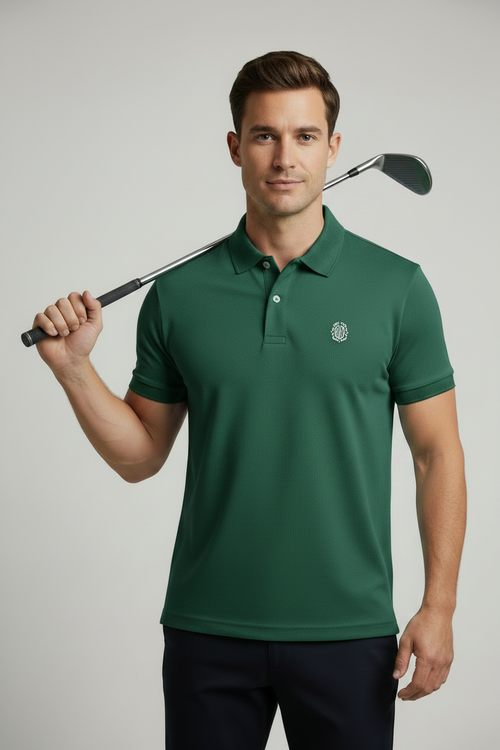 Male Golf Polo Forest Green - Pose 2