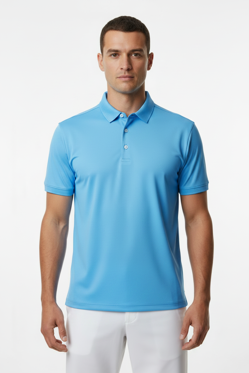 Male Golf Polo Sky Blue - Pose 1