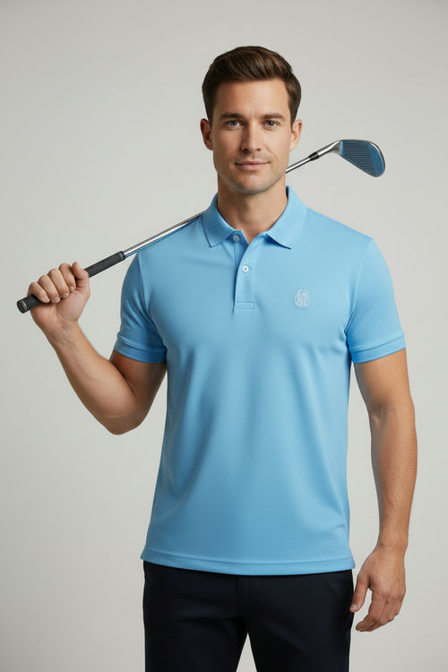 Male Golf Polo Sky Blue - Pose 2