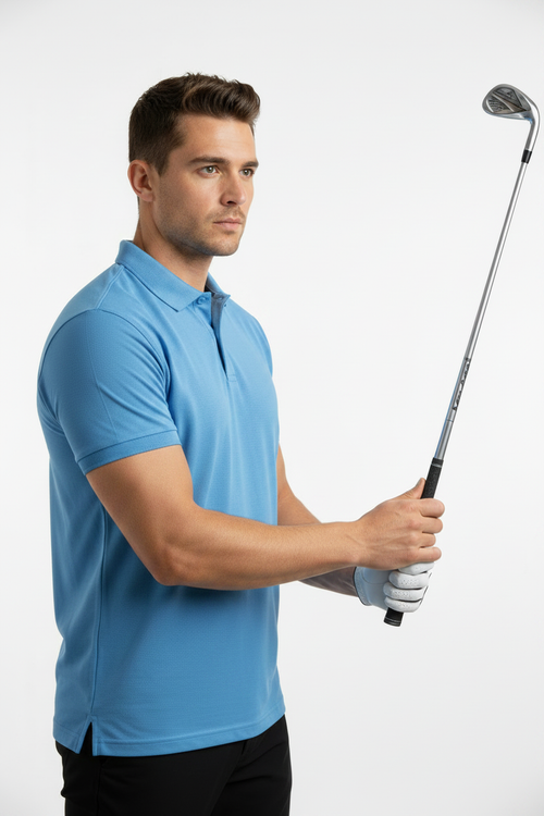 Male Golf Polo Sky Blue - Pose 3